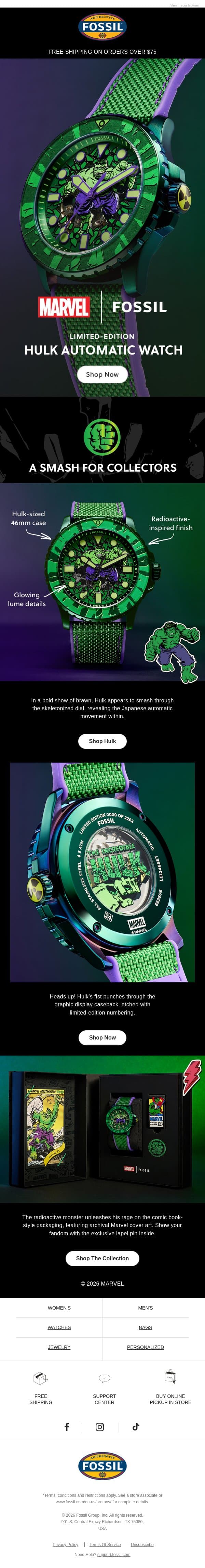 HULK! A smash for collectors 👊 email from Fossil screenshot