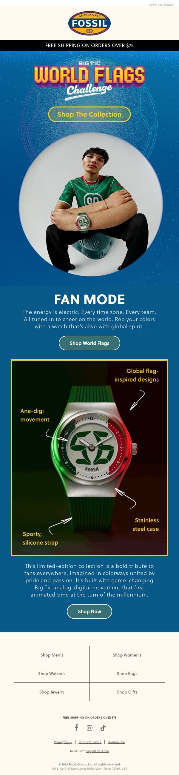 ⚽ Get Loud For World Flags Big Tic email from Fossil screenshot