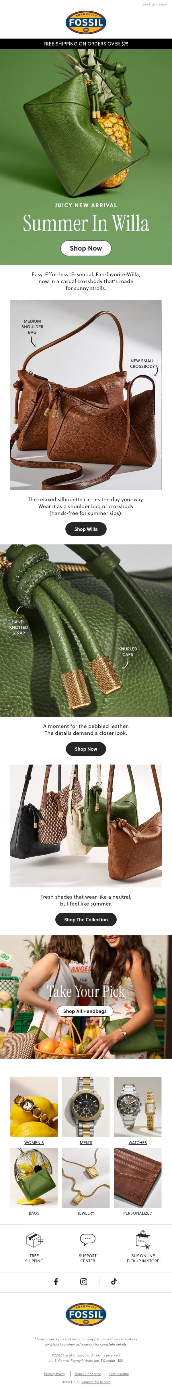 The casual crossbody of summer ☀️ email from Fossil screenshot