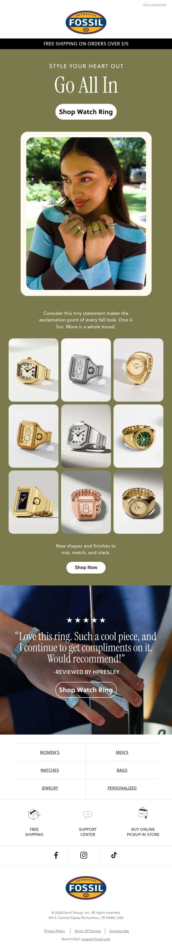 The one and only watch ring ✨ email from Fossil screenshot