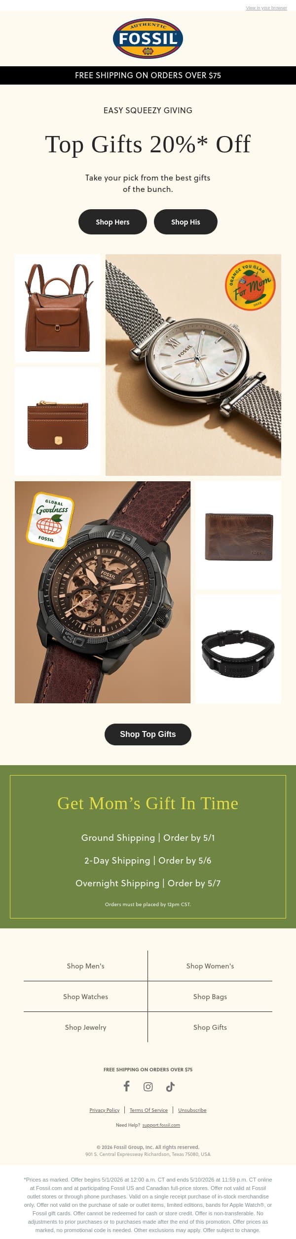 20% Off Select Fresh Picks For All 🍋 email from Fossil screenshot