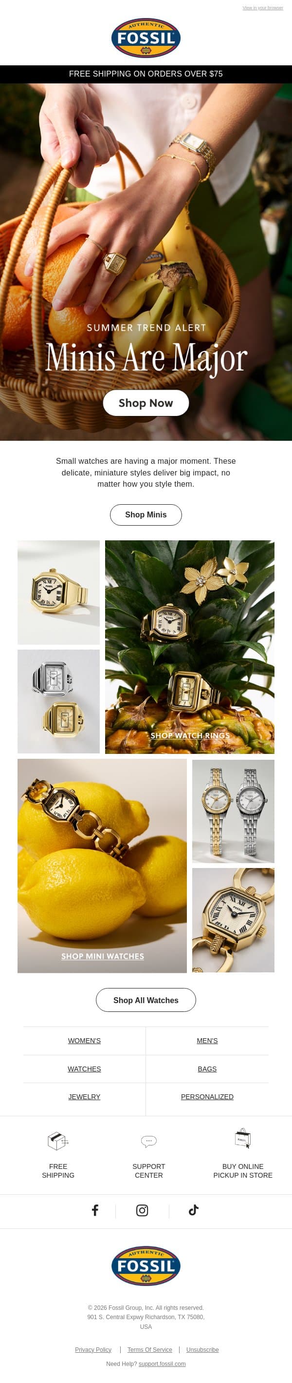 Huge style in small packages email from Fossil screenshot