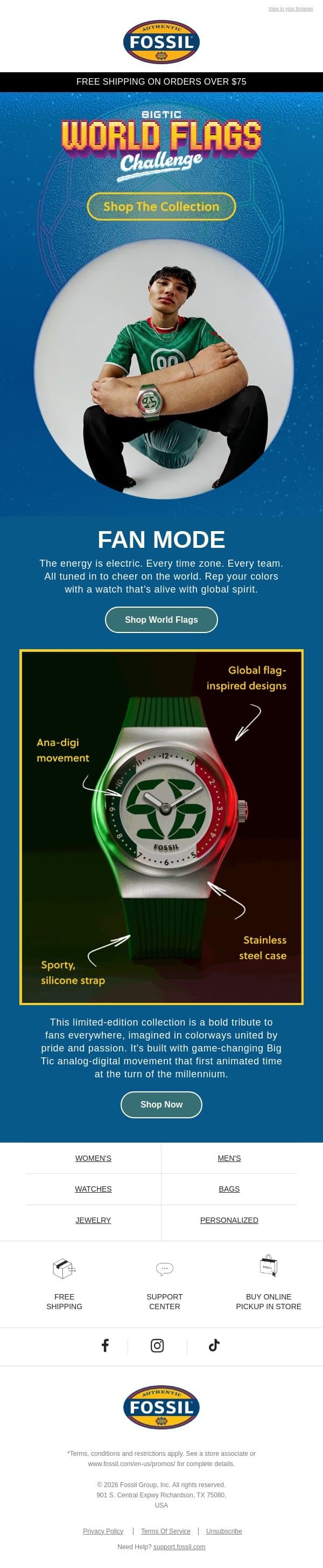 ⚽ Limited-edition drop for worldwide fans email from Fossil screenshot