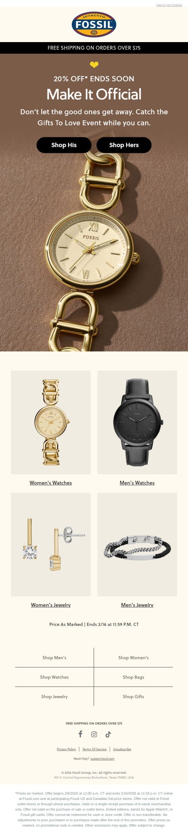 Most-Loved Styles Going Fast email from Fossil screenshot