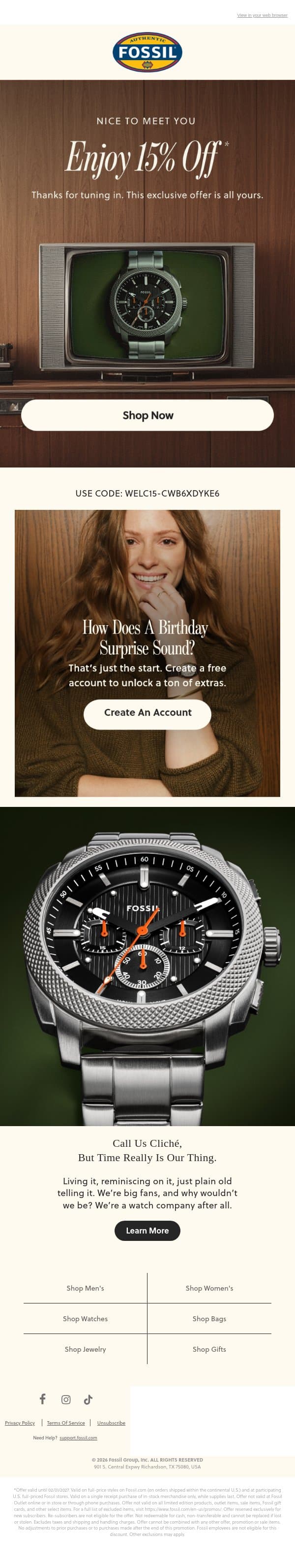 👋 Welcome To Fossil email from Fossil screenshot