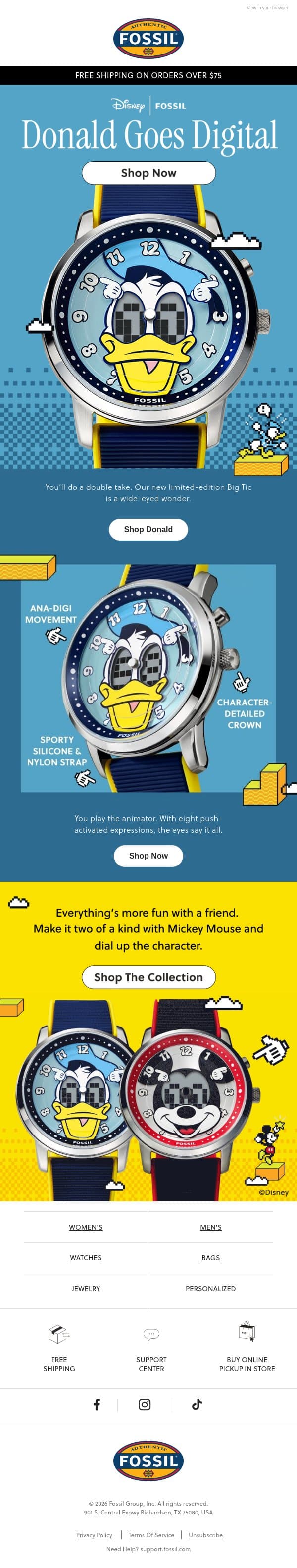 Here's lookin' at you, Donald Duck 👀 email from Fossil screenshot