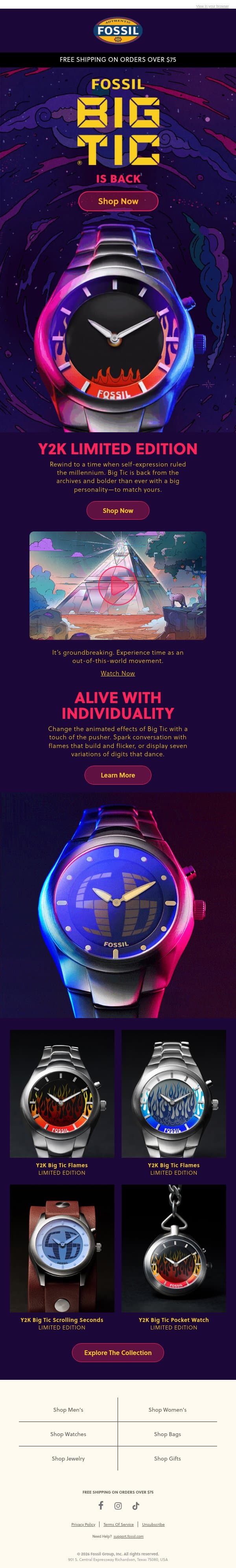 BIG TIC IS BACK ⚡ email from Fossil screenshot