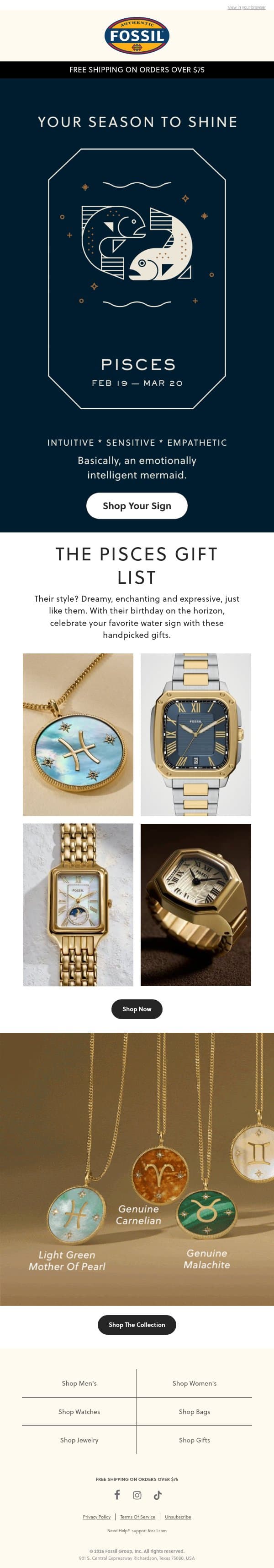 The Pisces Style Guide email from Fossil screenshot