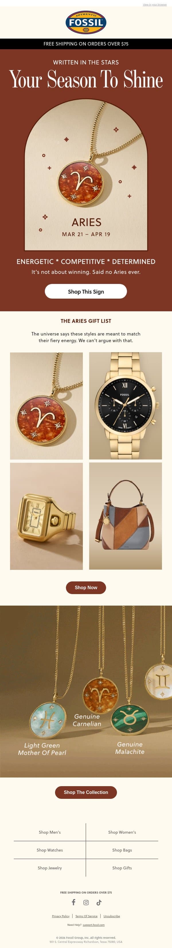♈ It’s Aries Season email from Fossil screenshot