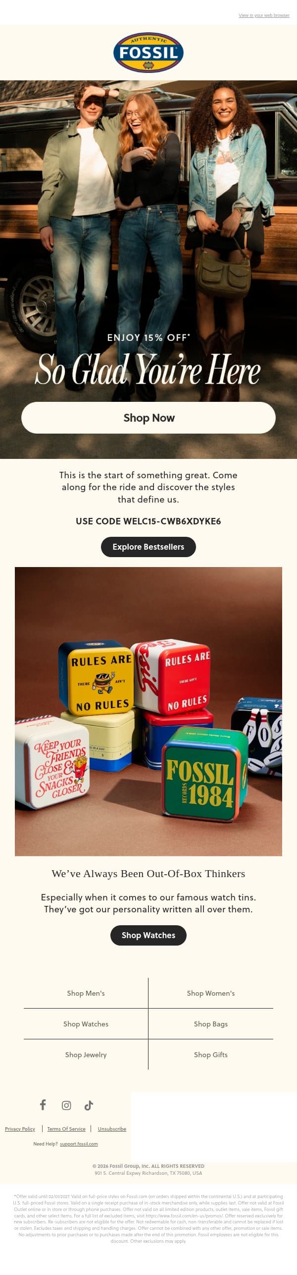 15% Off Is Waiting For You email from Fossil screenshot