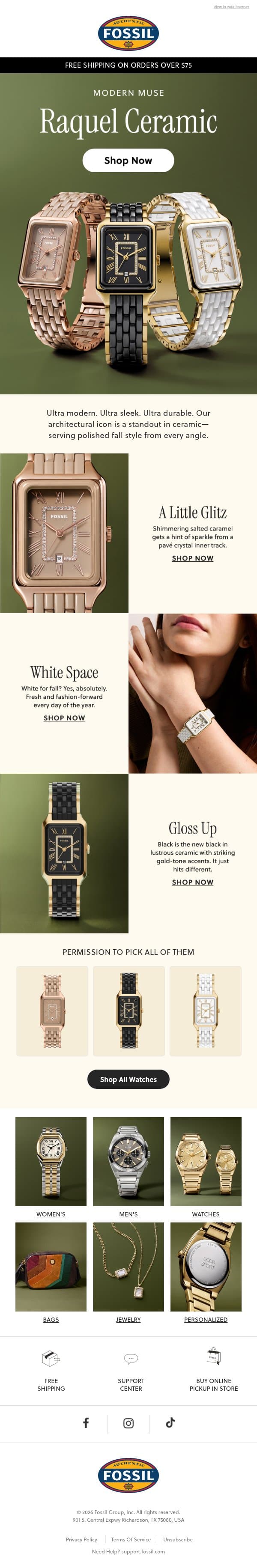 Raquel is iconic in ceramic email from Fossil screenshot