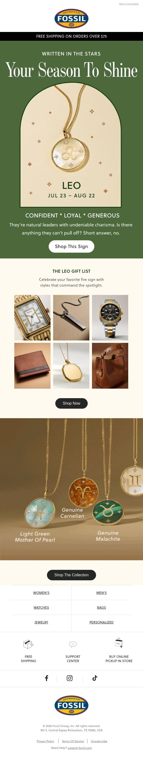 ♌ It’s Leo Season email from Fossil screenshot