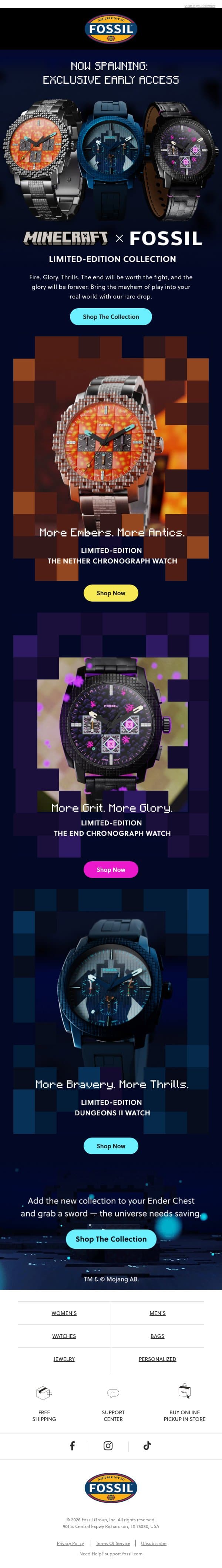You've got bedrock-level access email from Fossil screenshot