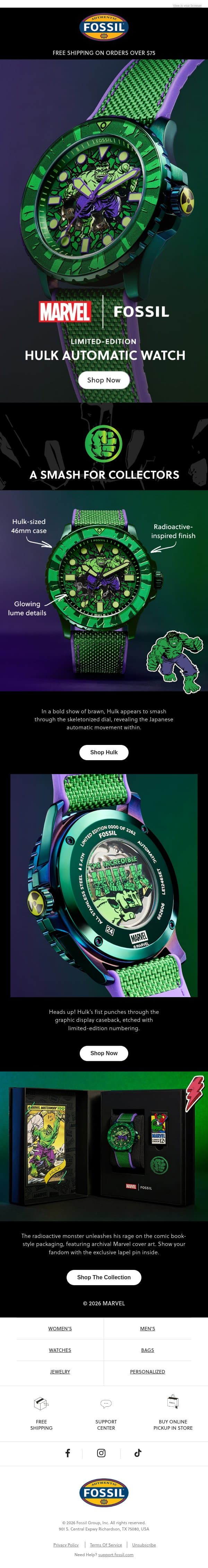 Don’t make Hulk angry 👊 email from Fossil screenshot
