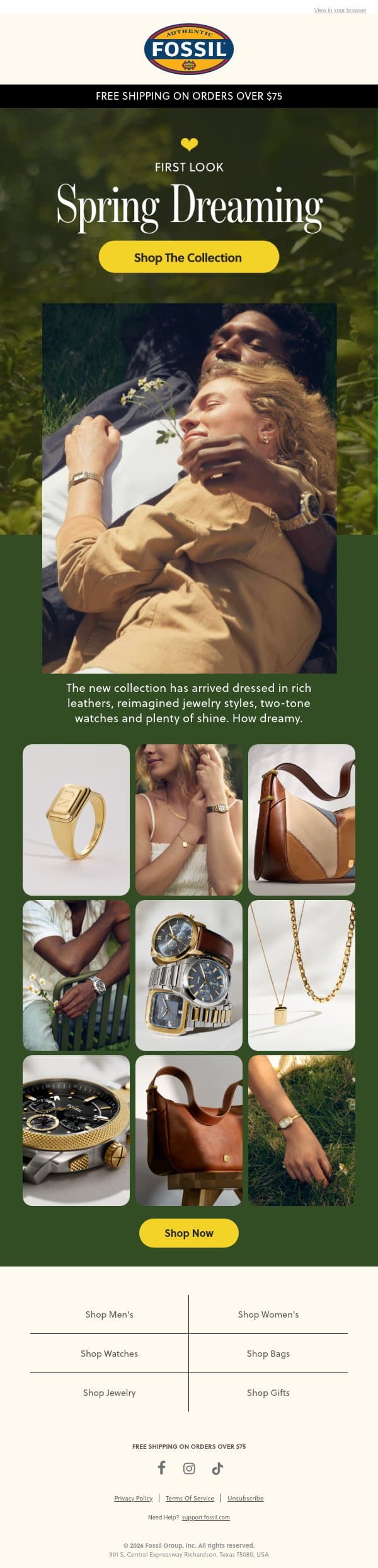 First Look: Spring Styles Are Here email from Fossil screenshot