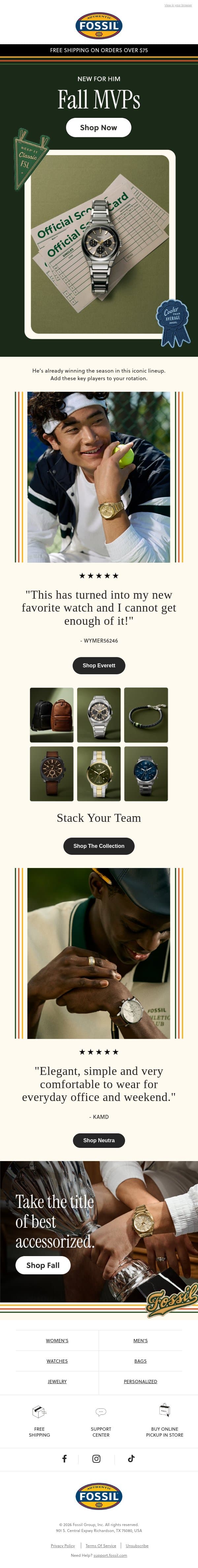 Winning new styles for him 🏆 email from Fossil screenshot