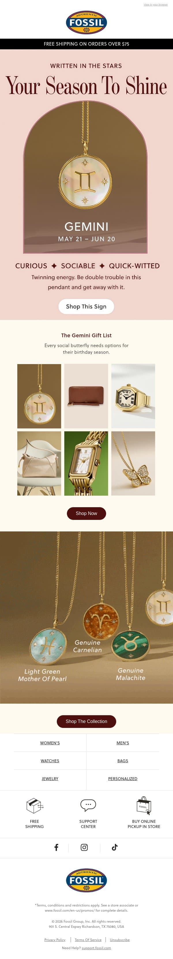 ♊ It’s Gemini Season email from Fossil screenshot