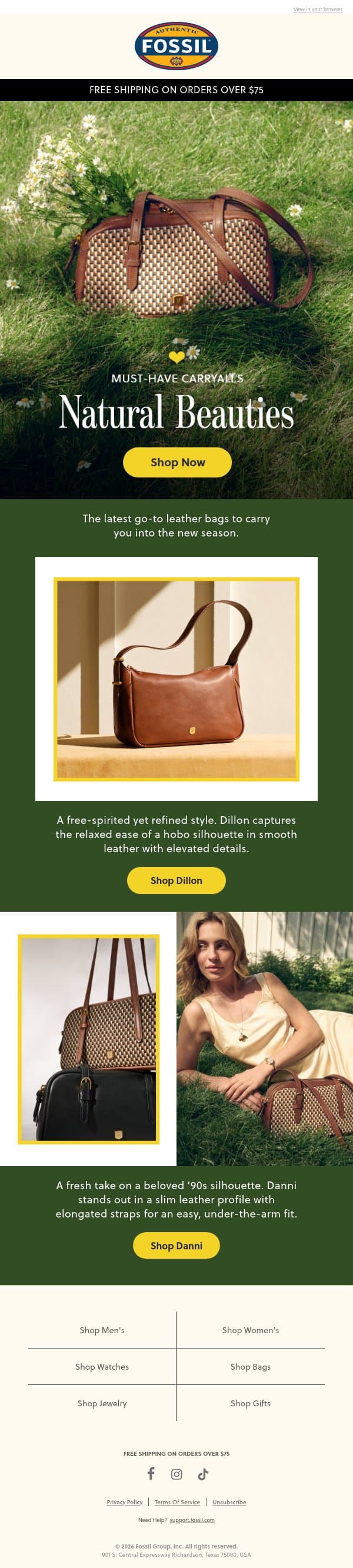 The Spring Bag Edit 👜 email from Fossil screenshot