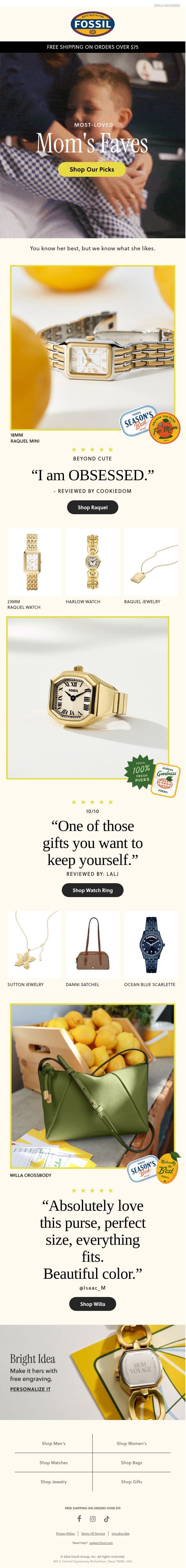 Inside: Our Best Picks For Mom email from Fossil screenshot