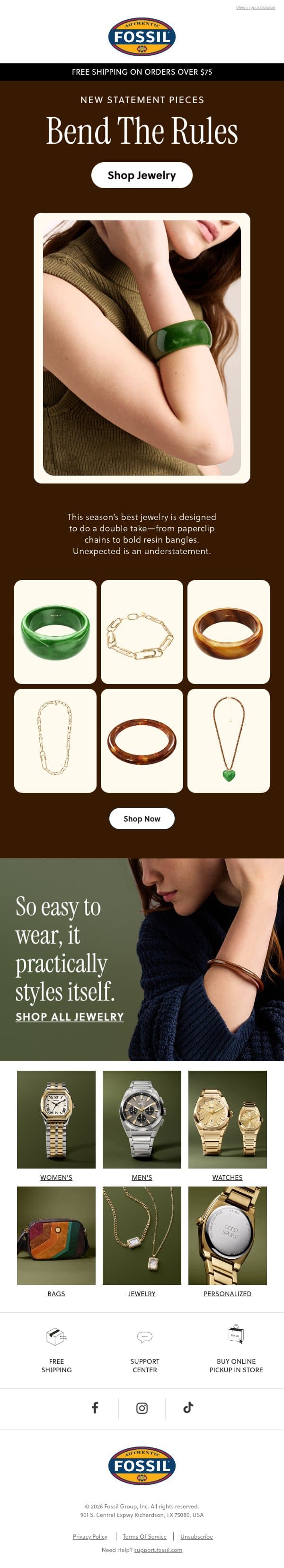 Seriously fun new jewelry 📎 email from Fossil screenshot