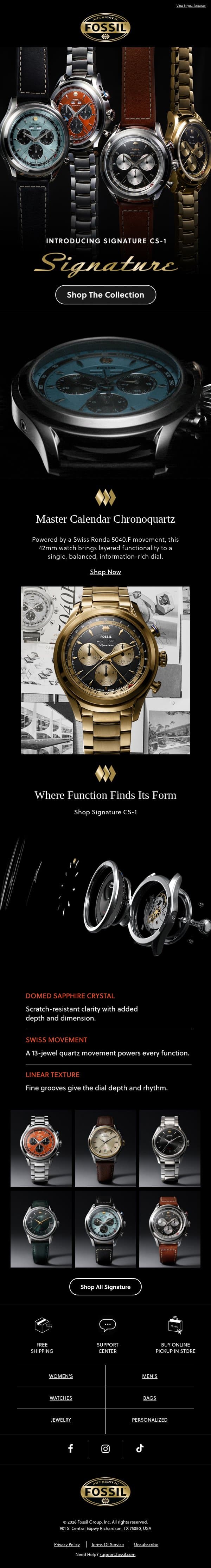 Meet The CS-1 Master Calendar Chronoquartz email from Fossil screenshot