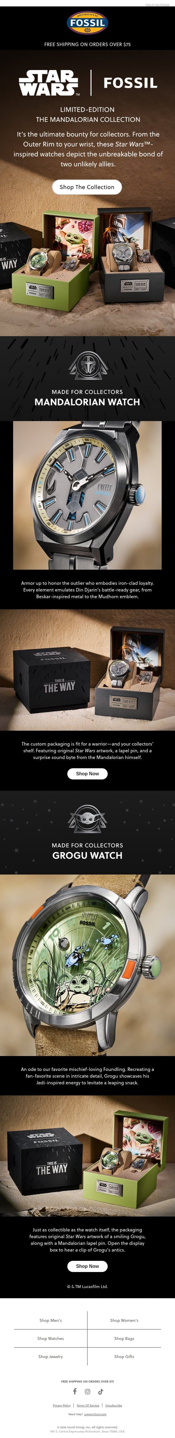 May The 4th, The Mandalorian Way email from Fossil screenshot