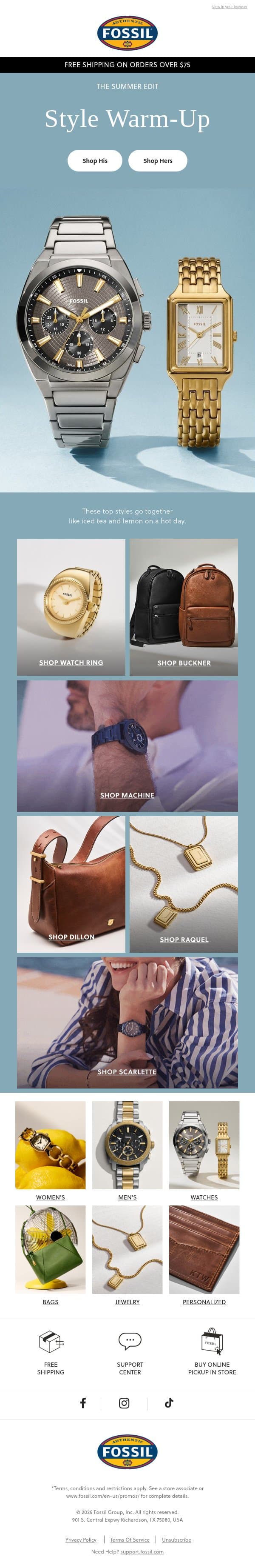 Is It Getting Hot In Here? email from Fossil screenshot