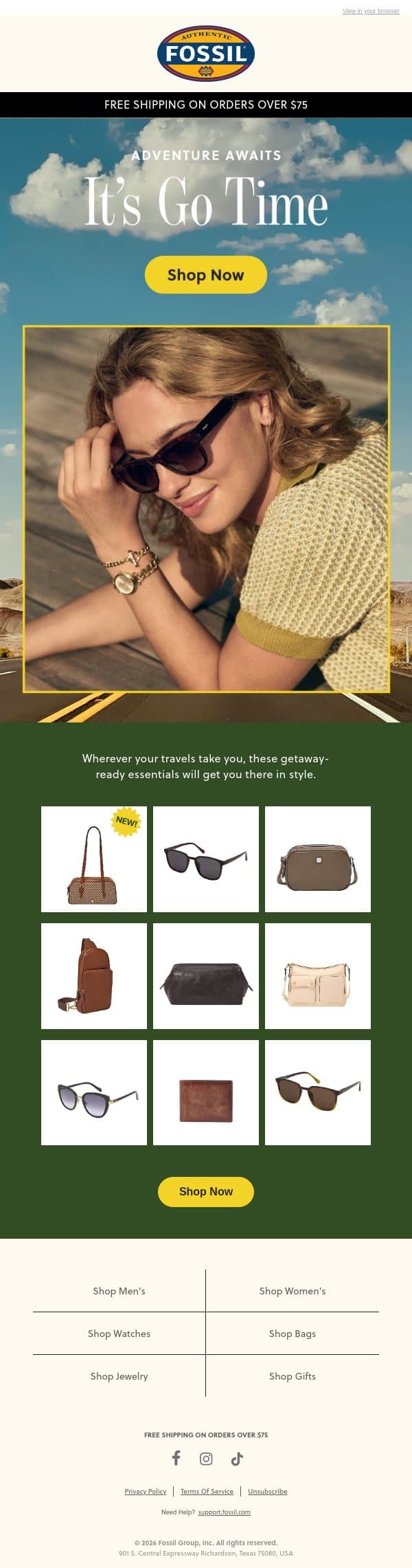 Spring Break Must-Haves email from Fossil screenshot