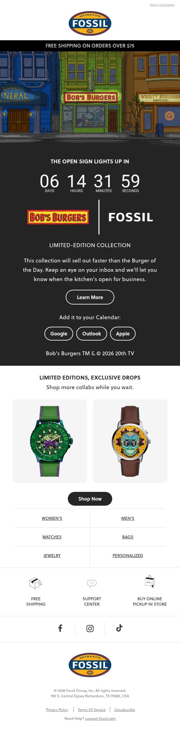 Our latest collab lays it on THICK email from Fossil screenshot