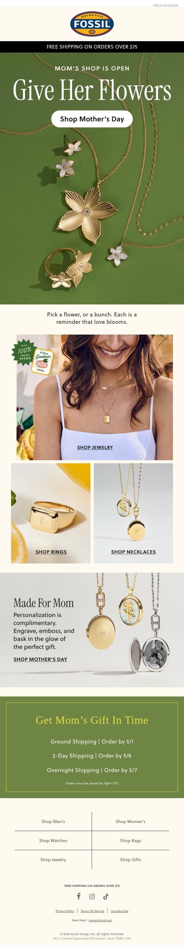 These Are The Flowers Mom Wants 💐 email from Fossil screenshot