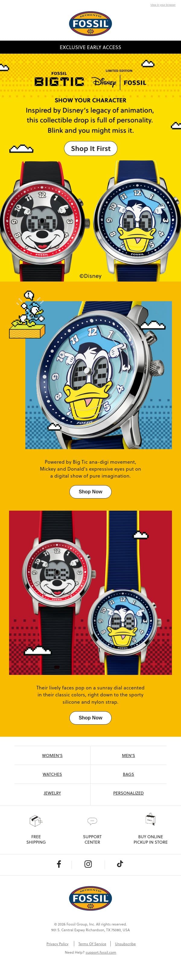 Oh boy! Disney Big Tic is here ✨ email from Fossil screenshot