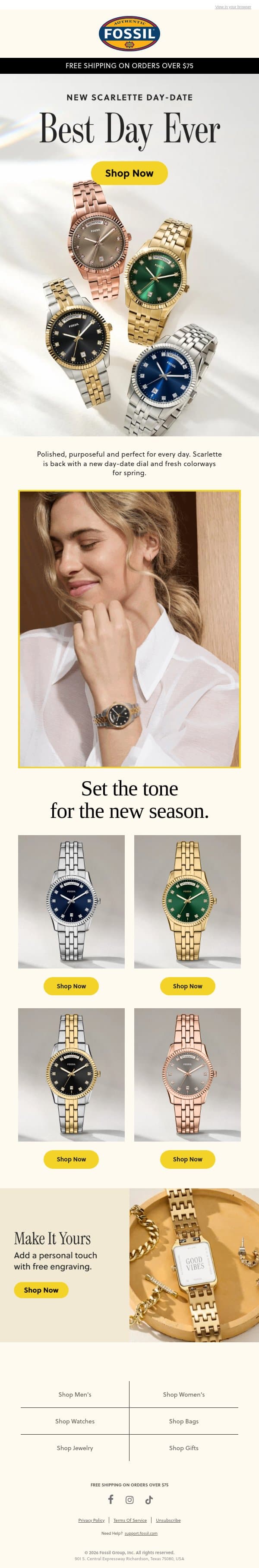 A New Day For Scarlette email from Fossil screenshot