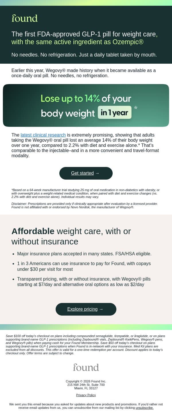Not a fan of needles? We've got just the solution email from Found screenshot