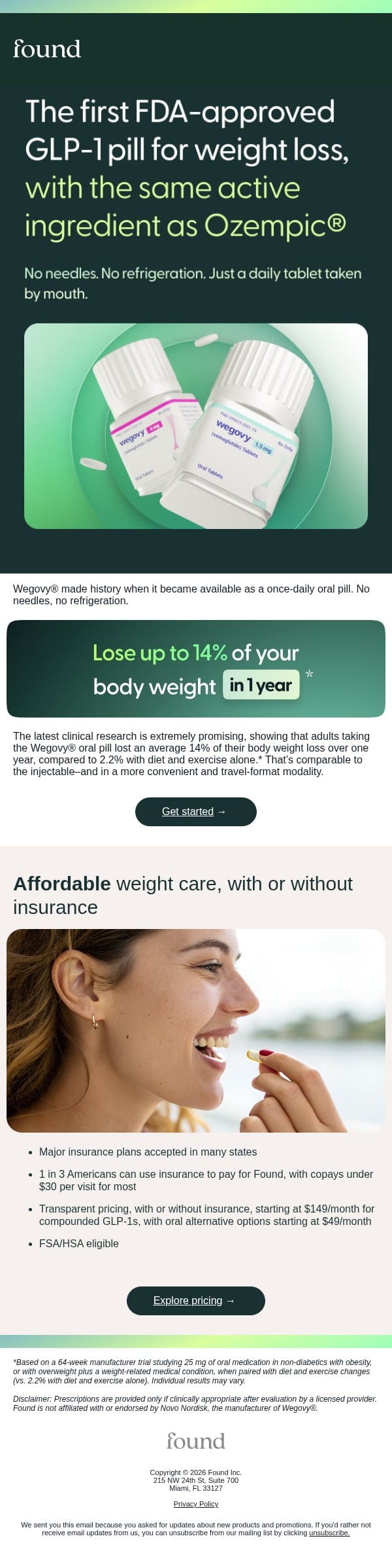 Now available at Found: The first FDA-approved pill for weight loss email from Found screenshot