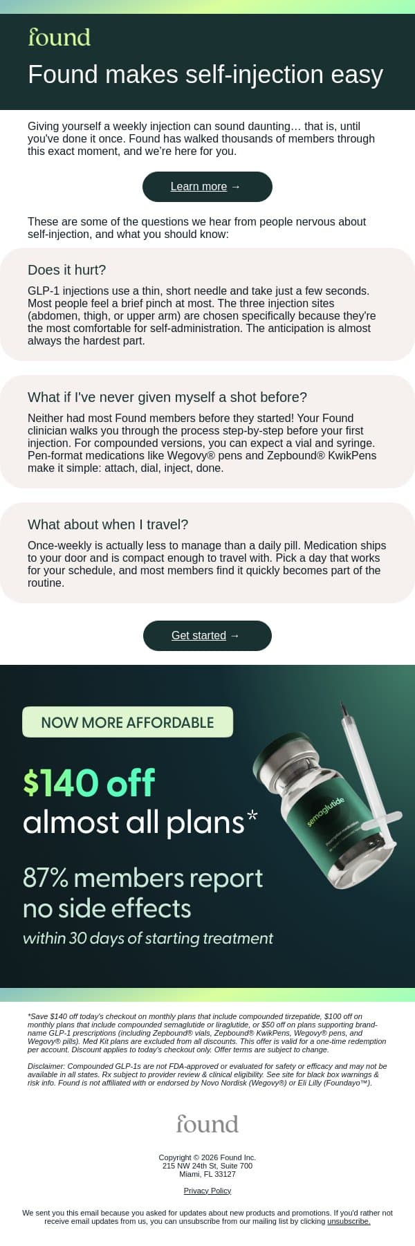 If needles make you nervous, this is for you email from Found screenshot