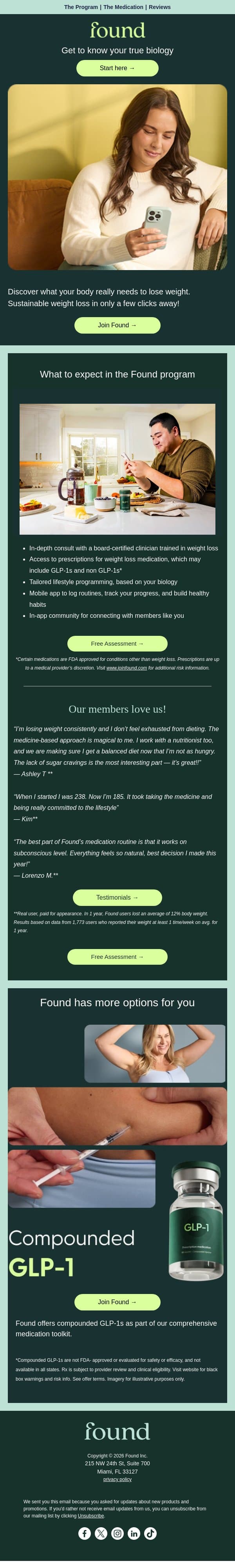 Hi john, what does your body actually need to lose weight? email from Found screenshot