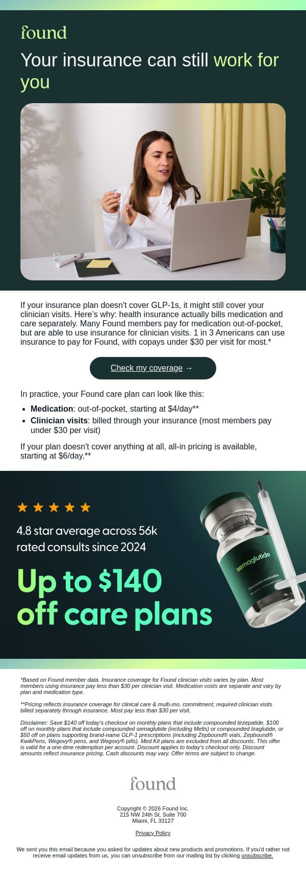 No GLP-1 coverage? Here's what your plan can still do email from Found screenshot
