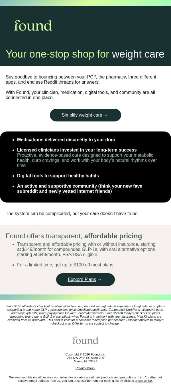 Found is your one-stop shop for weight care email from Found screenshot