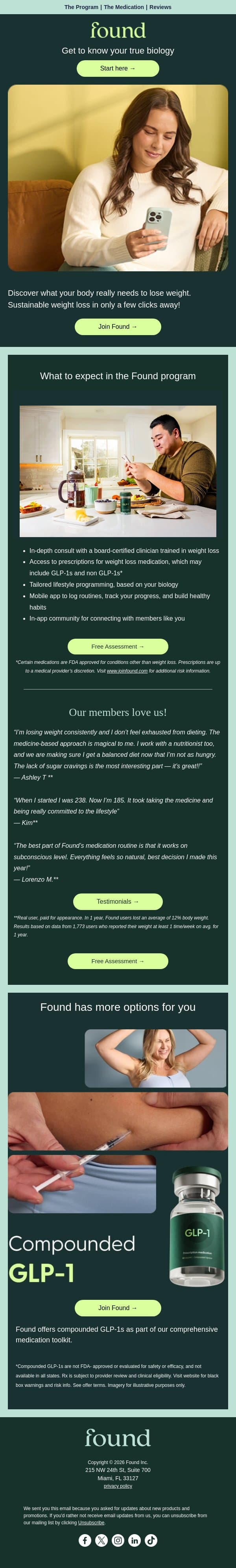Hi john, weight loss that actually lasts starts here. email from Found screenshot