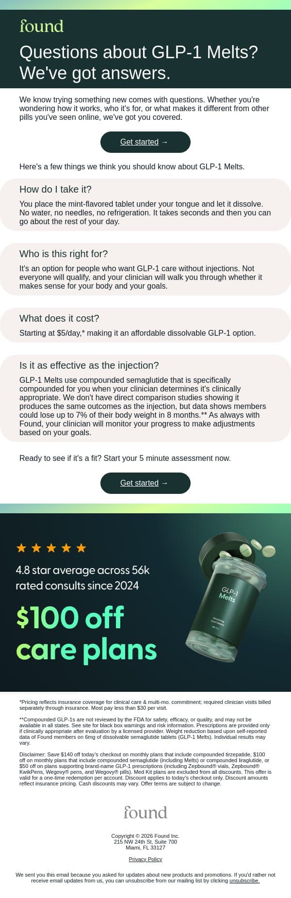 How GLP-1 Melts work (and who they're for) email from Found screenshot