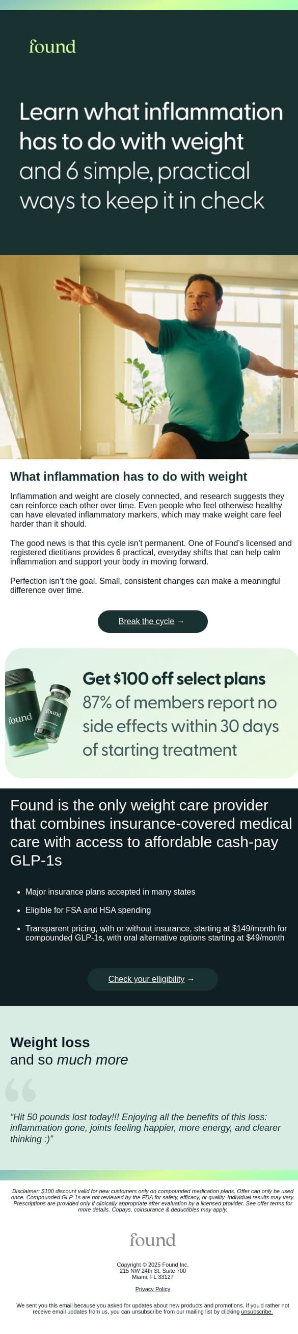 6 practical ways to lower and manage inflammation email from Found screenshot