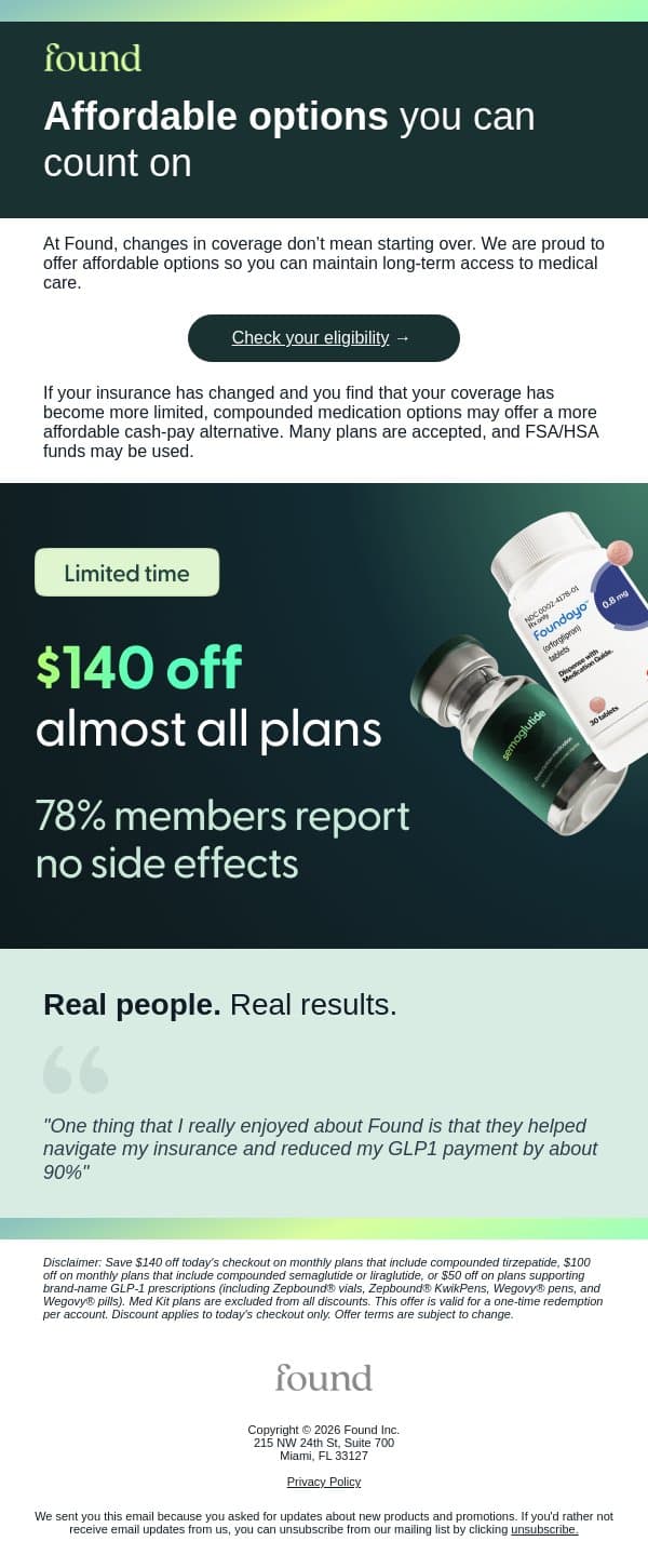 New insurance? Don't miss your options email from Found screenshot