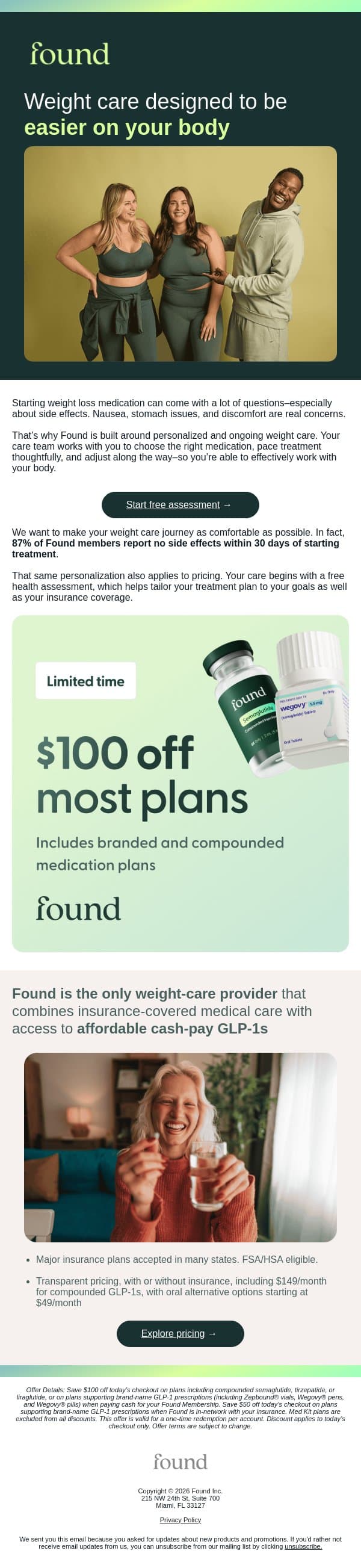 Weight care that’s easy on your body– and easier on your wallet email from Found screenshot