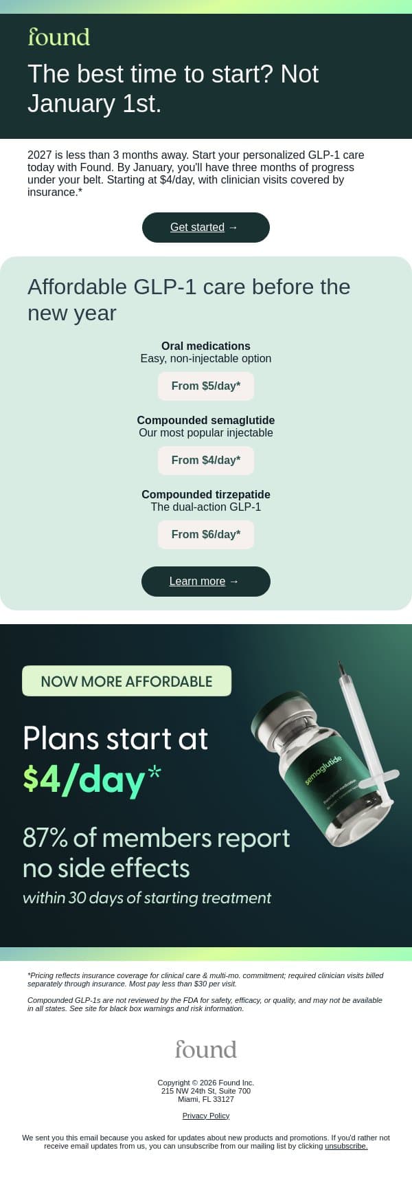 2027 is less than 3 months away email from Found screenshot