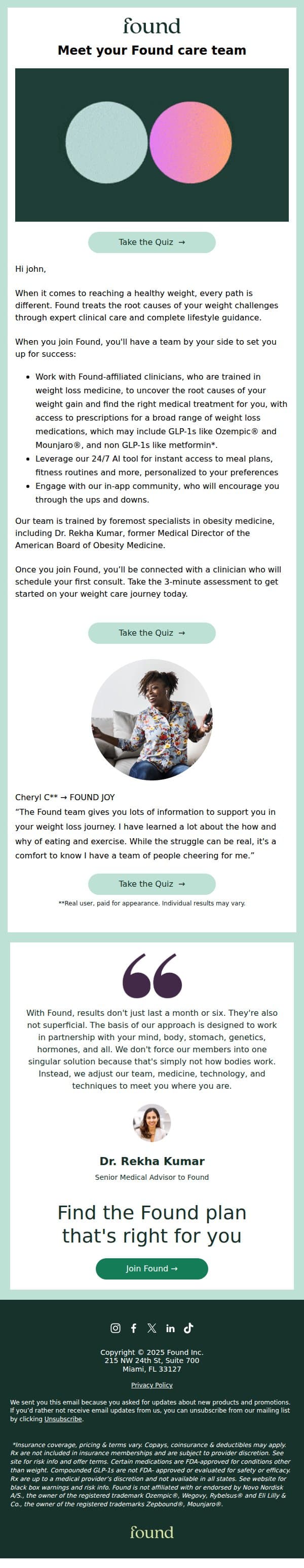 Meet your Found care team email from Found screenshot