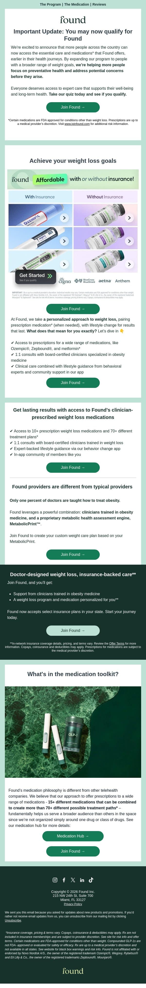 Important Update: Your eligibility for Found may have changed email from Found screenshot