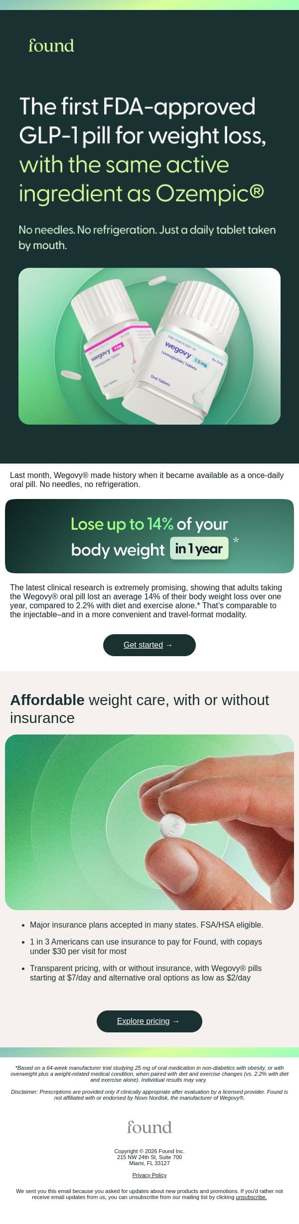 The first FDA-approved pill for weight loss, now at Found email from Found screenshot