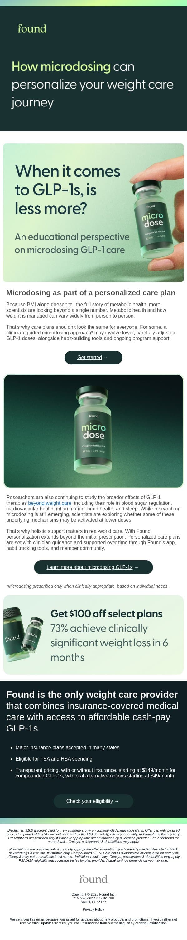 When it comes to GLP-1s, is less more? email from Found screenshot