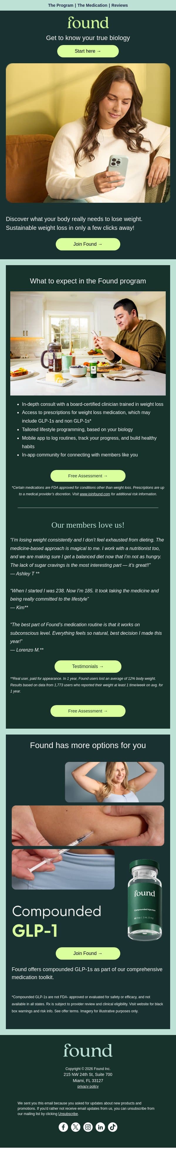 Hi john! Sustainable weight loss in only a few clicks away! email from Found screenshot