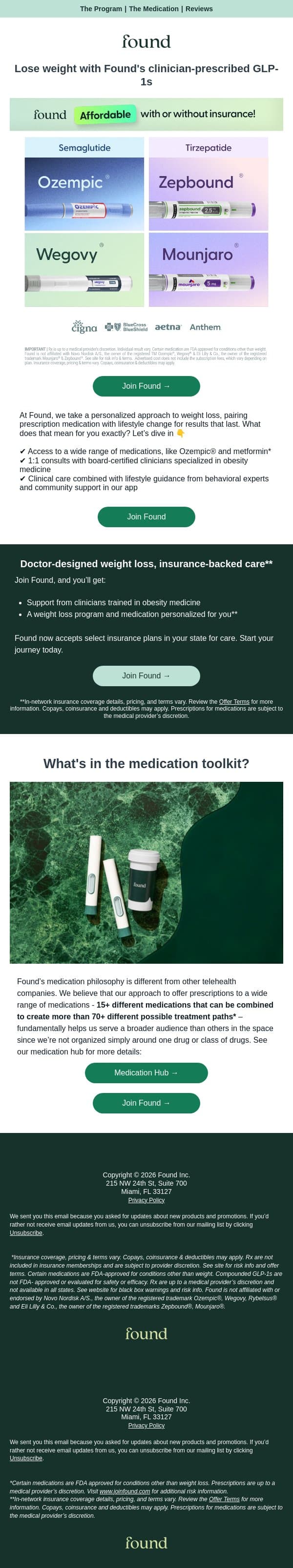 Good News: Your weight loss journey may now be more affordable! email from Found screenshot